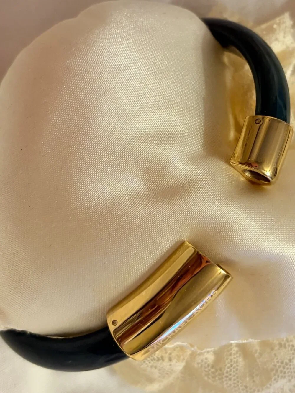 Michael Kors Gold & Green Marbled Resin Hinged Bangle Bracelet